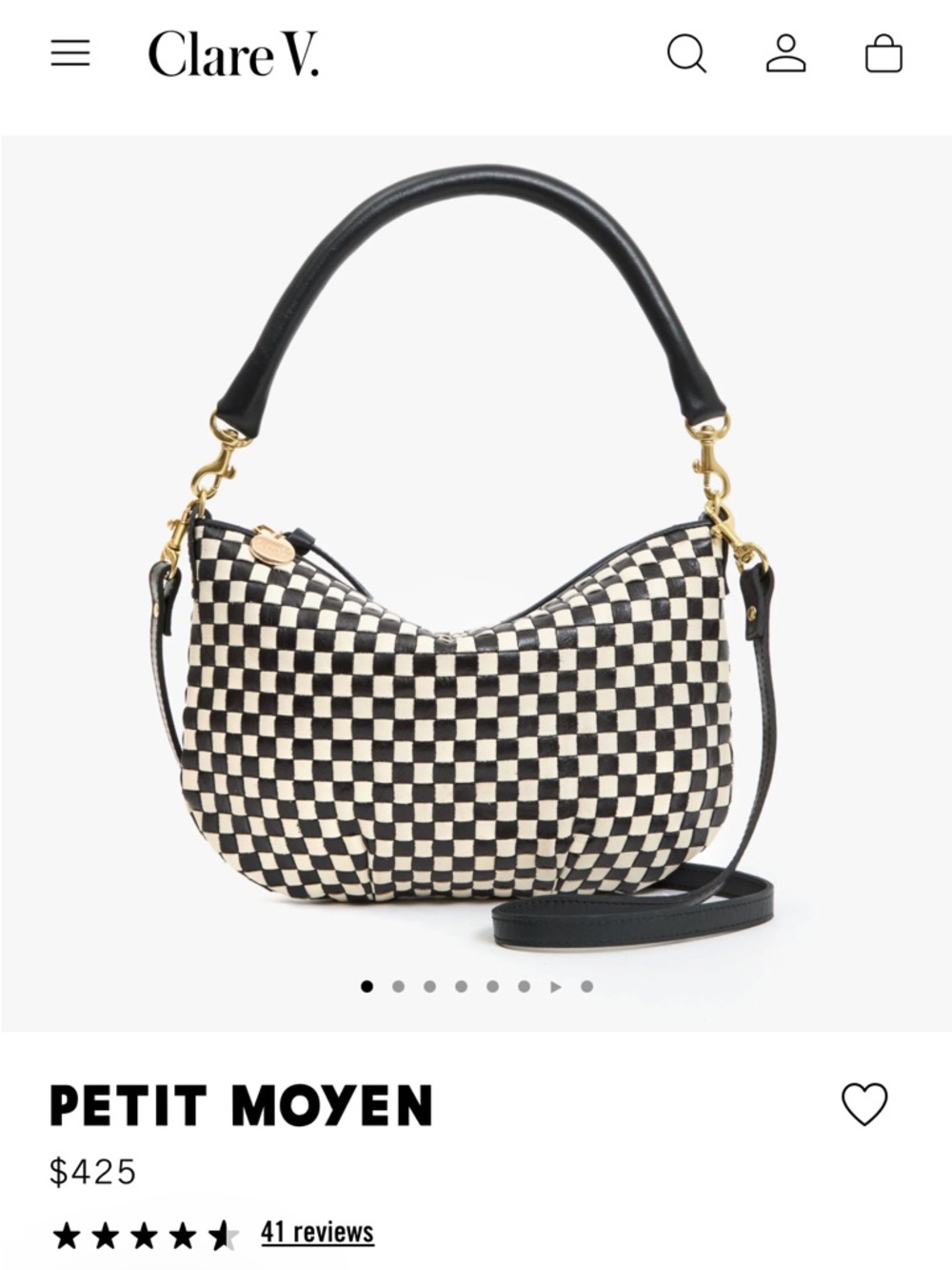 Clare V Black and Cream Check Shoulder Bag